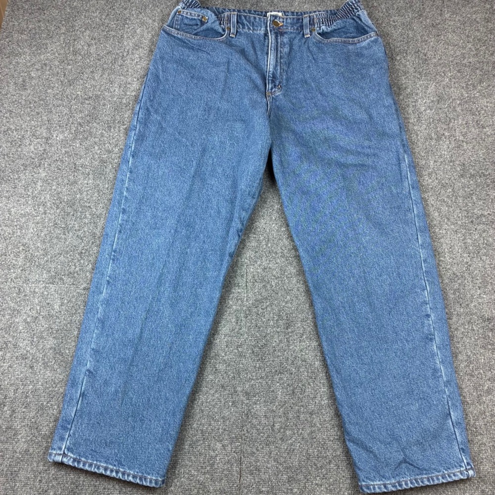 LL Bean Flannel Lined‎ Jeans Womens 18 Reg Relaxed Fit Plaid Blue Denim 273553